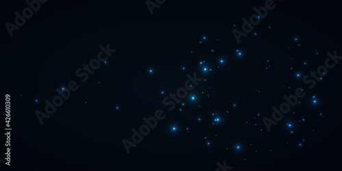 Night space sky with blue shining stars. Abstract cosmos background for banner, poster, placard, flyer design. Vector illustration