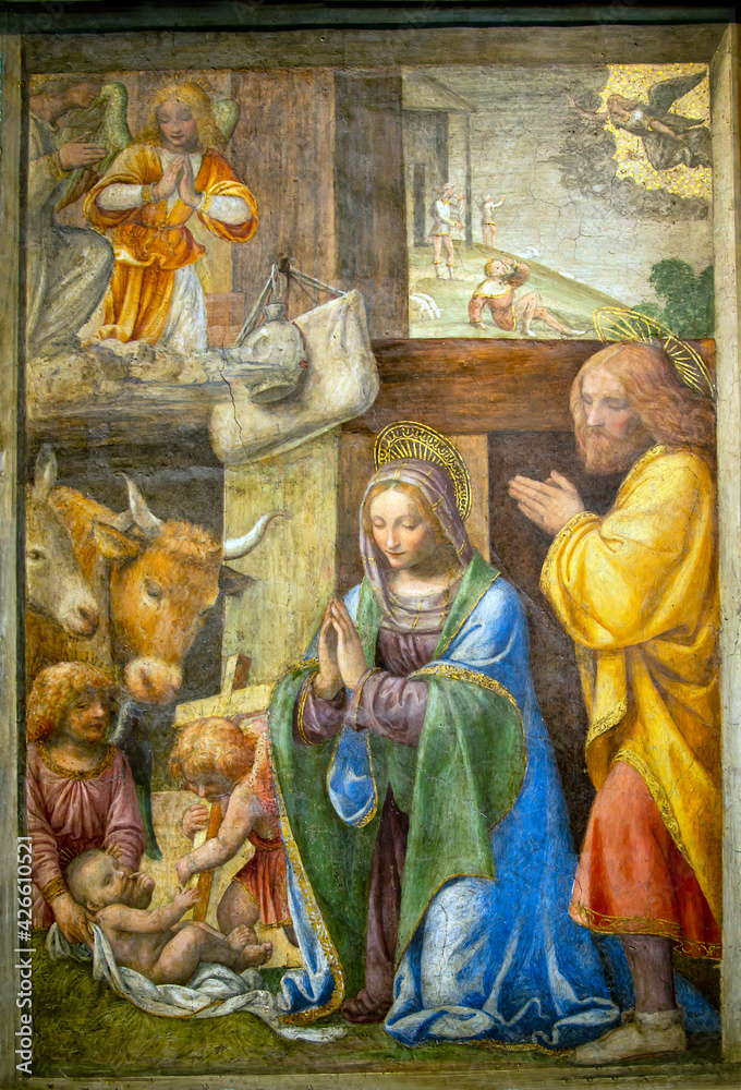 EUROPE, PARIS, MAY, 2015 - Fresco by Bernardino Luini on the theme of ...