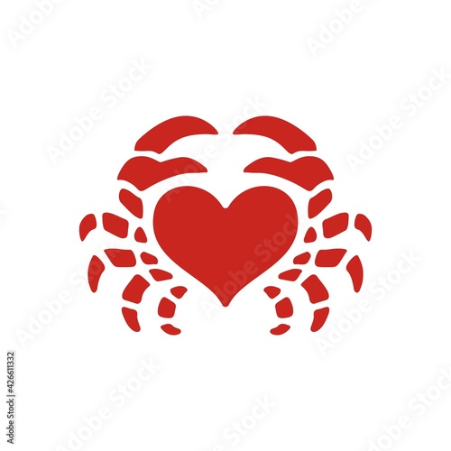 crab love heart seafood logo vector icon illustration