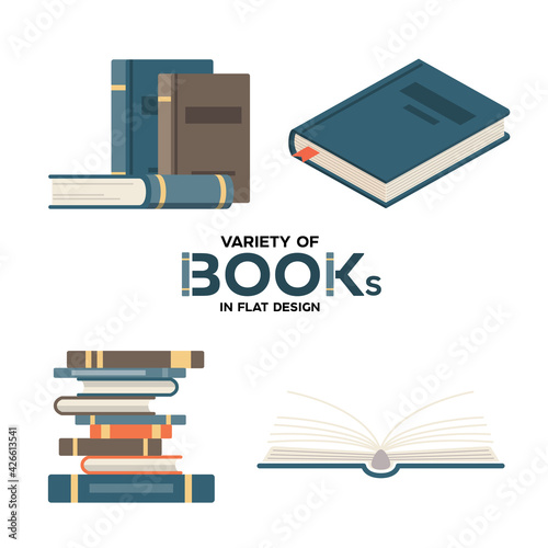 Variety of books in flat design