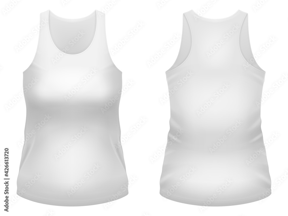 Blank white tank top template. Front and back views. Vector ...