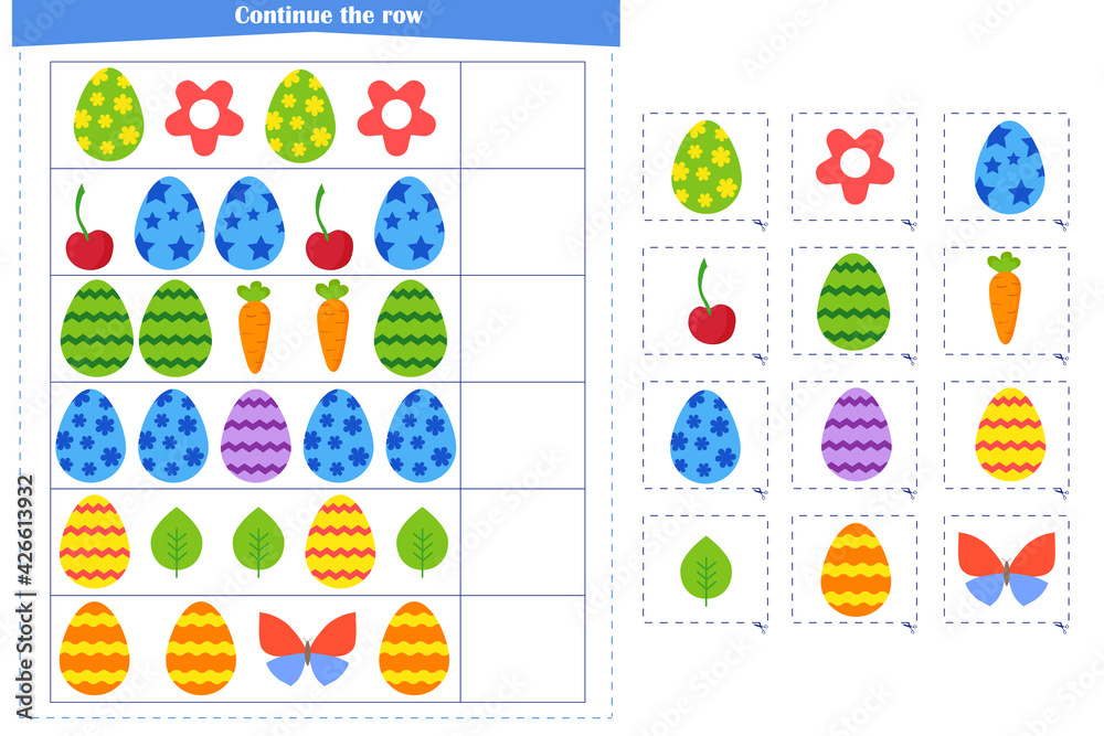 Logic game for children. Continue with a series of elements. Development of attention, memory, thinking
