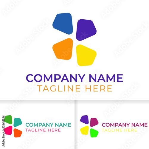 Abstract Blue, yellow and orange logo design. Good for your business or community brand identity . Abstract Background with blue and orange background. 4 pillar shape logo concept idea.