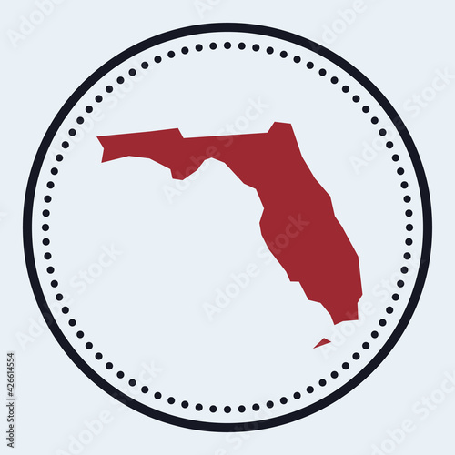 Florida round stamp. Round logo with US state map and title. Stylish minimal Florida badge with map. Vector illustration.