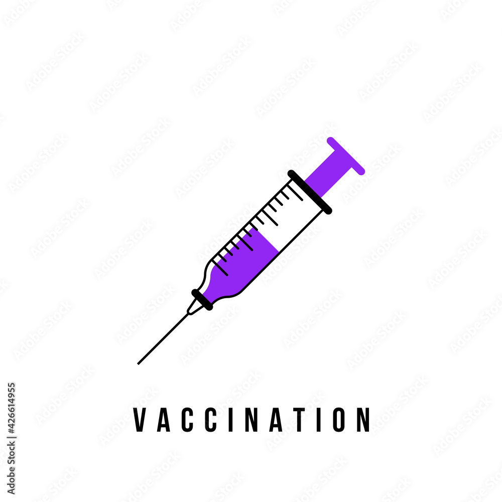 Icon plastic medical syringe with needle and vial in flat style, concept of vaccination, injection, isolated vector illustration Icon plastic medical syringe with needle and vial in flat style, concept of vaccination, injection, isolated vector illustration