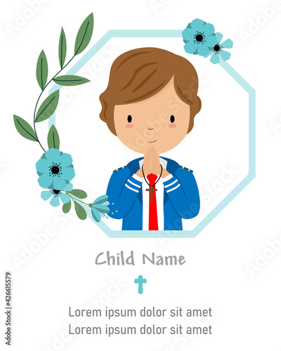 My first communion card. Boy praying