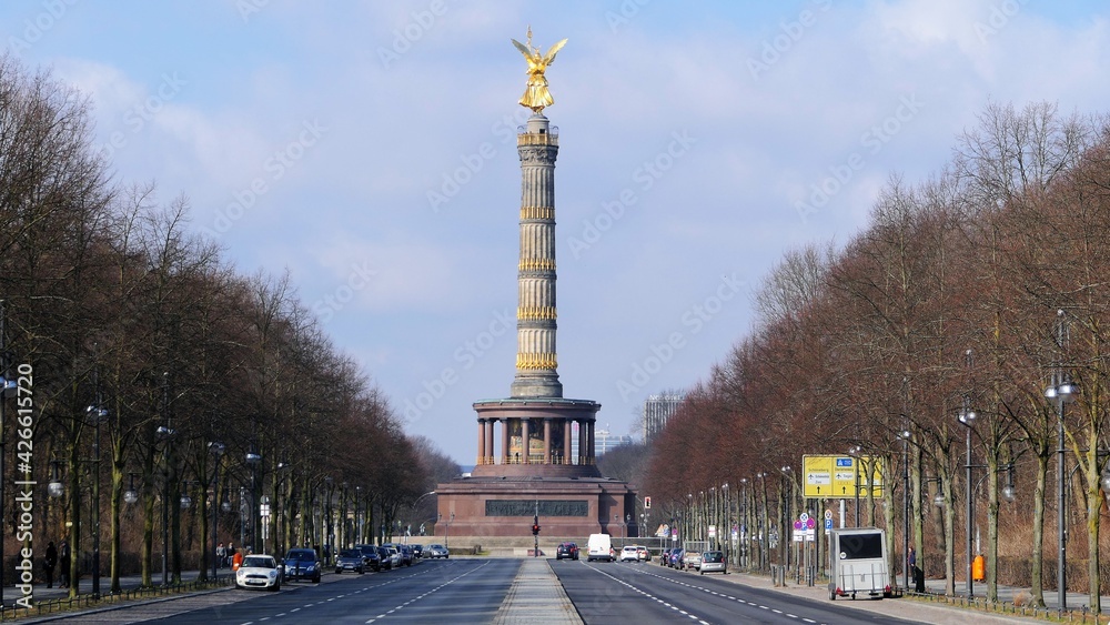 Victory Column in Berlin with the street in front, Germany