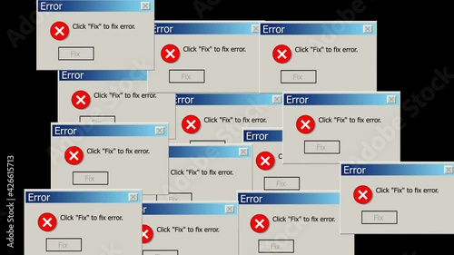 Critical Error Warning Message, Vintage pop up windows. alpha channel