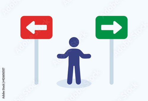 Man making decision on direction choice icon vector graphic.