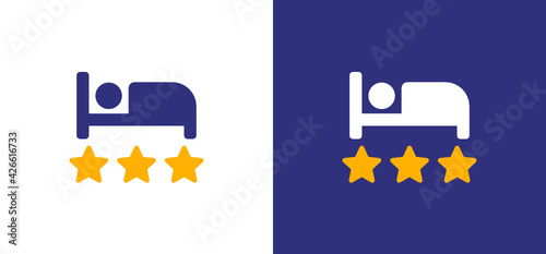 Sleep hotel bed 3 stars icon vector. 