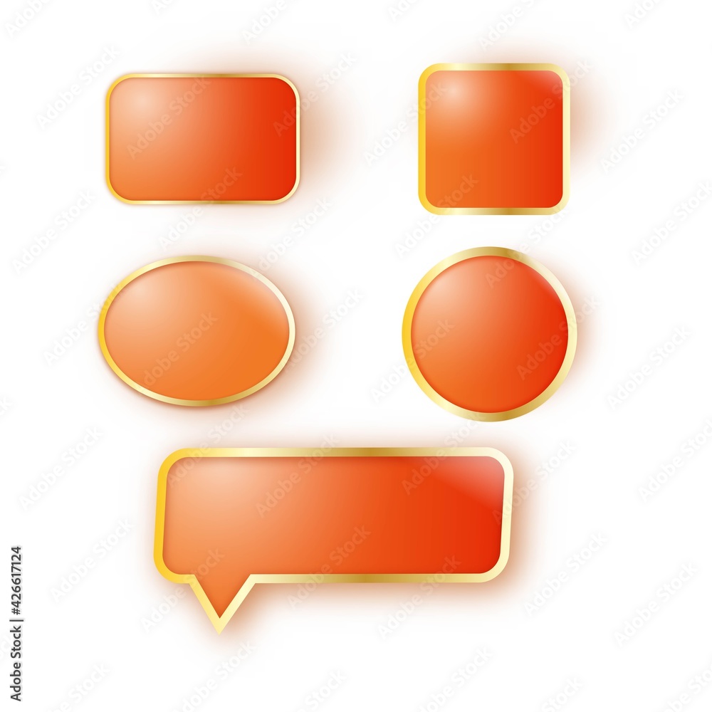 Different Shape Of Glossy Button Element In Orange And Golden Color.