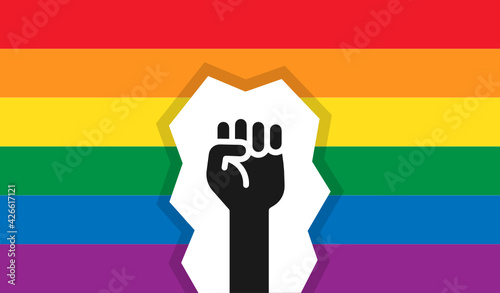 Fight for gay LGBT rights rainbow fist vector.