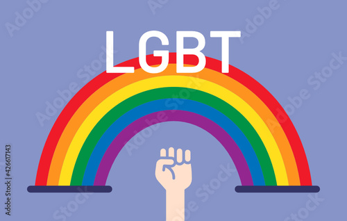 Fight for gay LGBT rights rainbow fist vector.