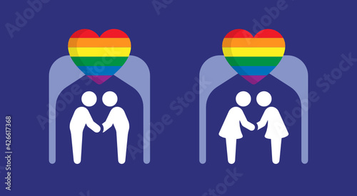LGBT homosexual couple wedding. Equality symbols. Love is love icon vector illustration. 
