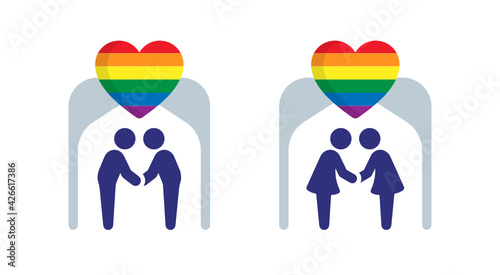 LGBT homosexual couple wedding. Equality symbols. Love is love icon vector illustration. 