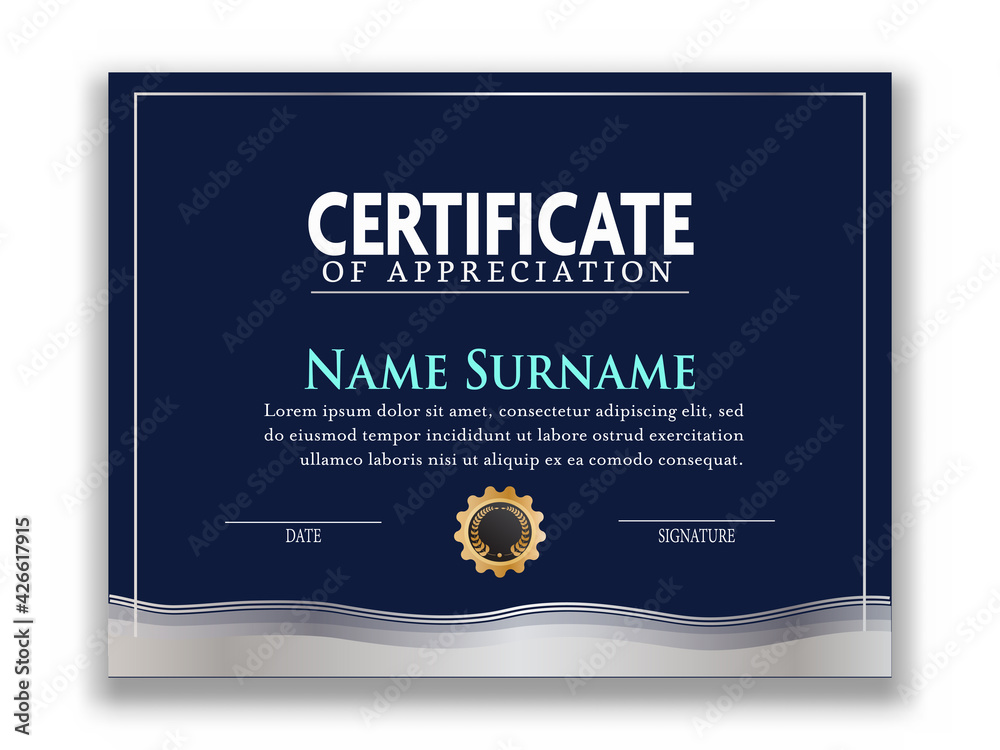 Naklejka premium Certificate Of Appreciation Award Template Design In Blue Color.