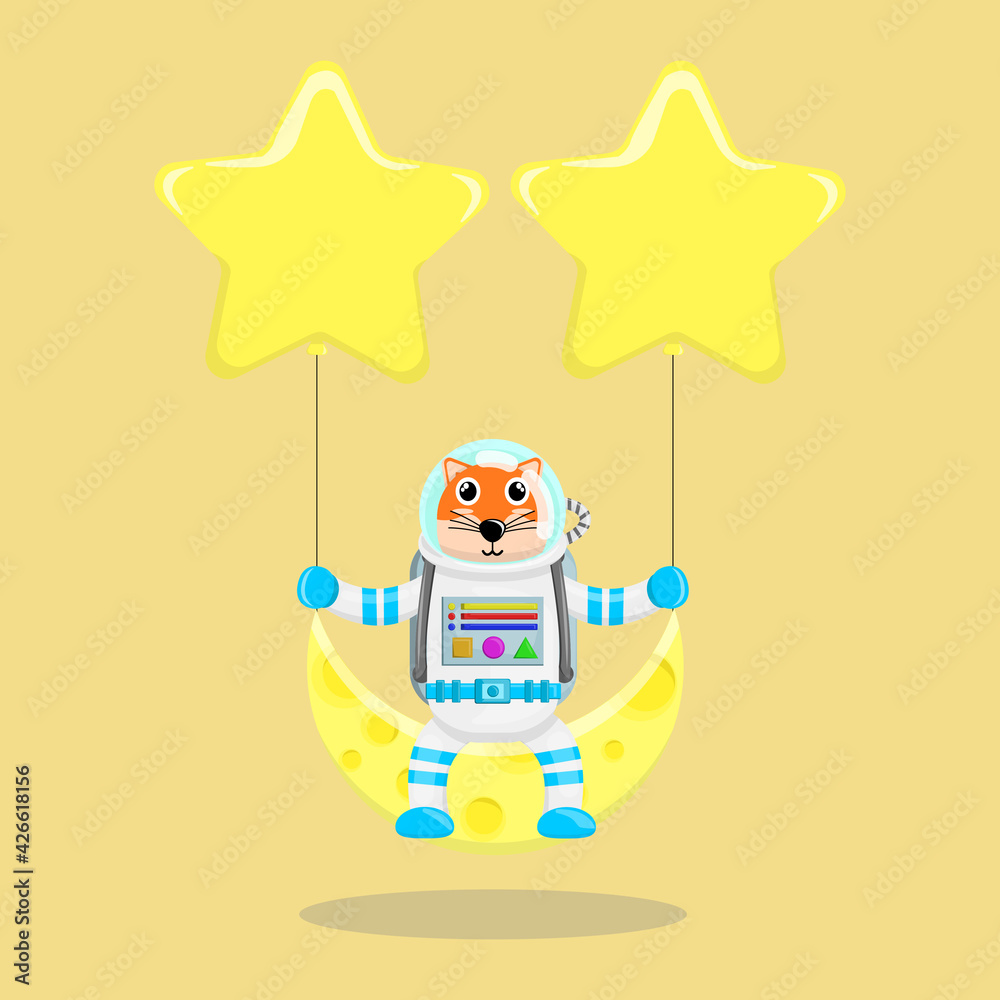 Illustration vector graphic cartoon of cute fox astronaut sitting on the moon with stars. Childish cartoon design suitable for product design of children's books, t-shirt, greeting cards etc Illustration vector graphic cartoon of cute fox astronaut sitting on the moon with stars. Childish cartoon design suitable for product design of children's books, t-shirt, greeting cards etc