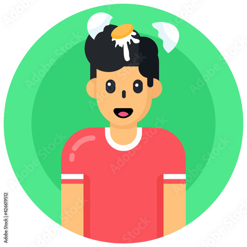 
An egg smashing prank in flat round icon

