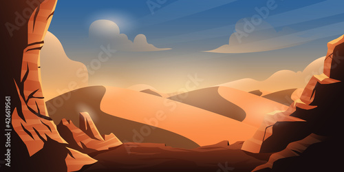 desert with rocks in the afternoon landscape illustration