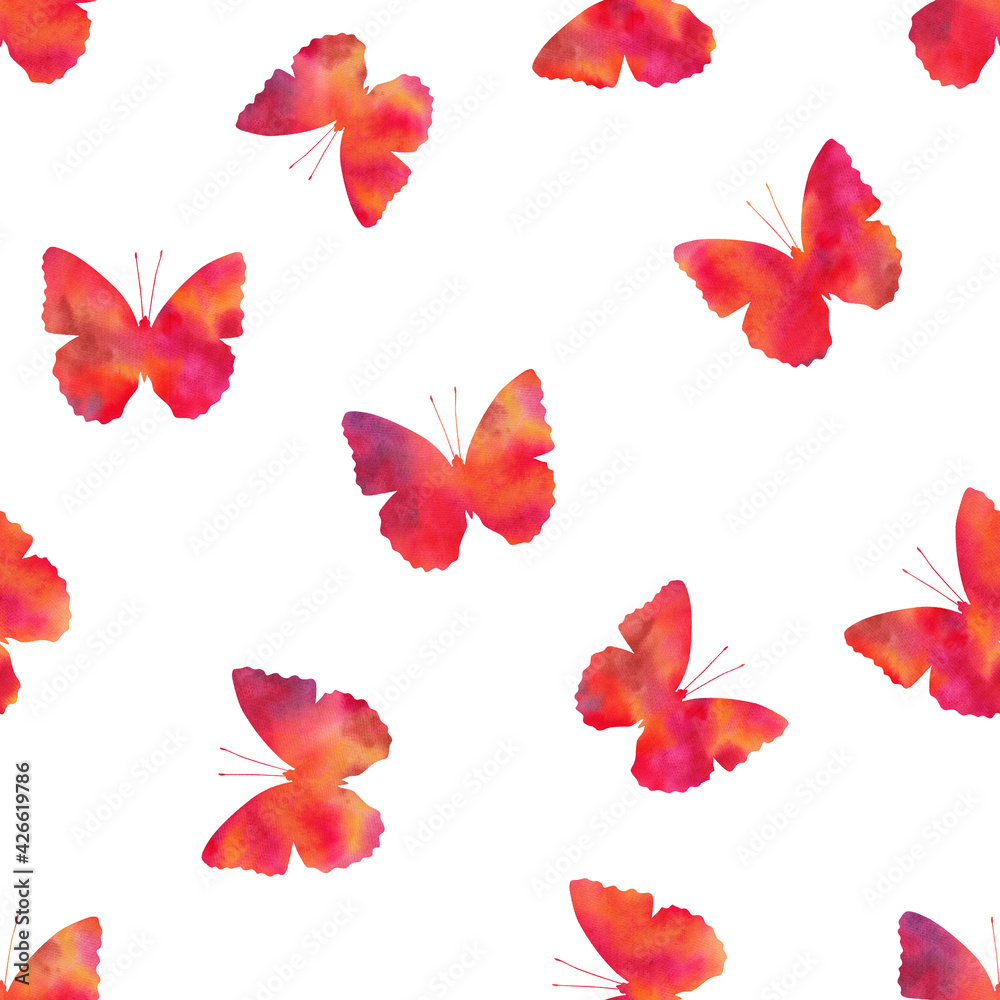 butterfly watercolor seamless pattern, watercolor divorces, butterfly silhouette