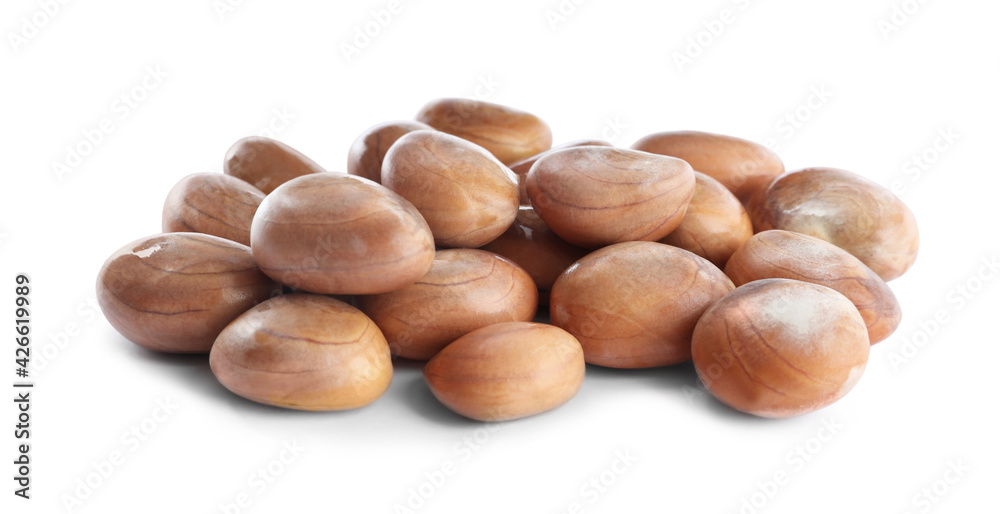 Many raw jackfruit seeds on white background Many raw jackfruit seeds on white background