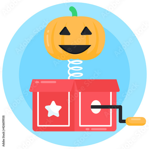 
A pumpkin prank box flat round icon

