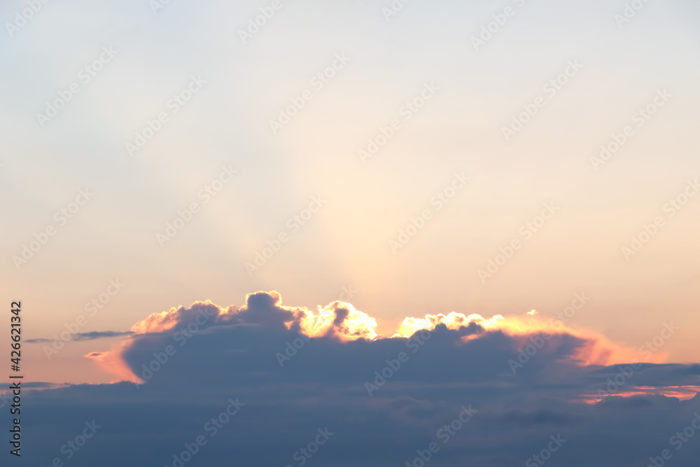 Picturesque view of beautiful blue sky with clouds at sunset