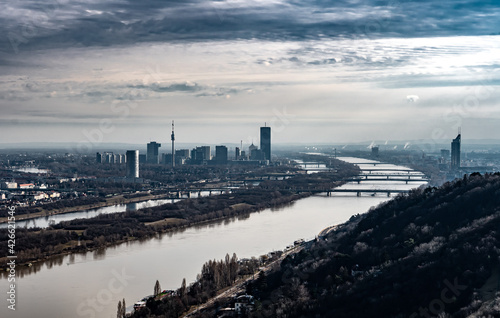 Photography City Of Vienna With Suburbs And River Danube In Austria