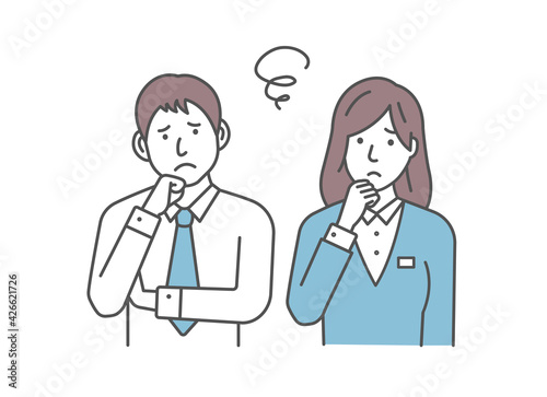 Vector Illustration of young businessman and businesswoman in trouble or confused.