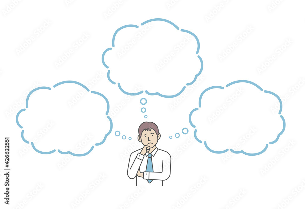 Vector Illustration of young business man in trouble or confused with speech bubbles. Vector Illustration of young business man in trouble or confused with speech bubbles.