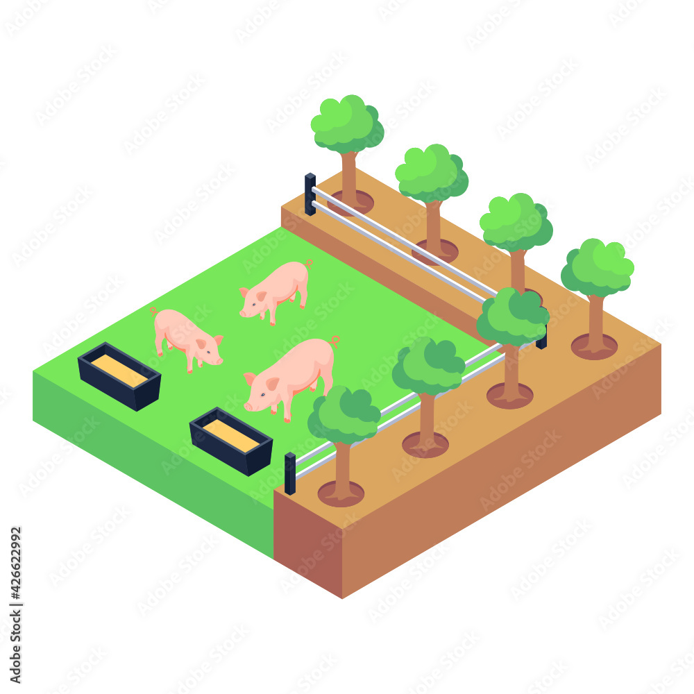 
Icon of hog farming in an isometric design 

