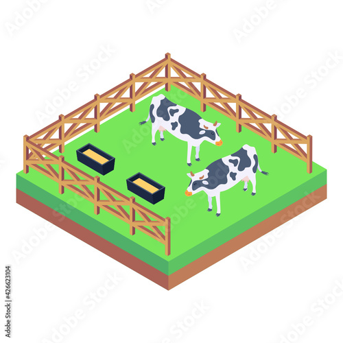 
Cattle farming icon, cows in a farm


