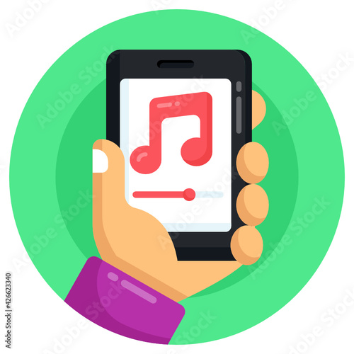 
Music note inside smartphone showing flat icon of mobile music 


