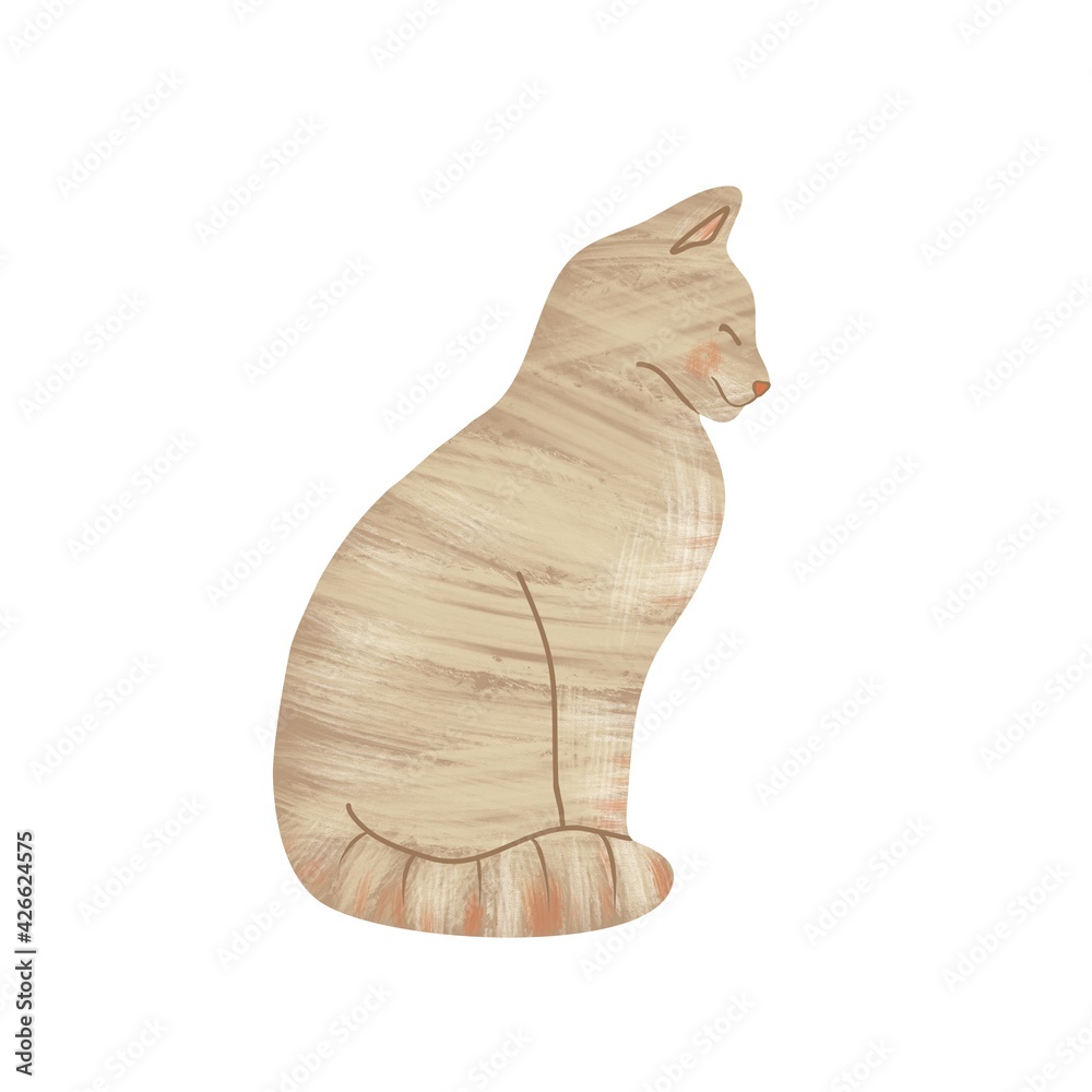 bitmap isolated image of a cat sitting in profile in color on a white ...