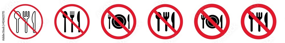 Prohibition Sign Eat Meal Lunch Forbidden Icon Set | Cutlery Fork Knife Spoon Plate Prohibition Signs Prohibited Vector Illustration Logo | Dining Eating Prohibition Sign Isolated Collection Prohibition Sign Eat Meal Lunch Forbidden Icon Set | Cutlery Fork Knife Spoon Plate Prohibition Signs Prohibited Vector Illustration Logo | Dining Eating Prohibition Sign Isolated Collection