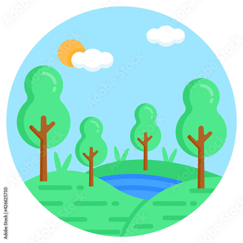 
Grab this eye soothing flat rounded icon of virgin forest 


