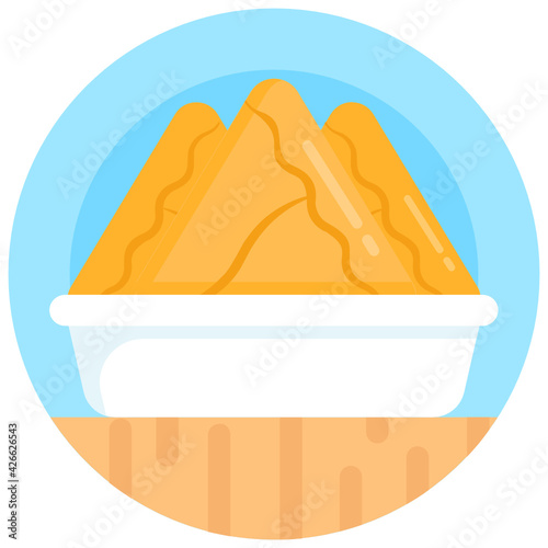 
Grab this yummy flat rounded icon of samosa 

