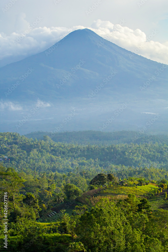 Klabat Mountain in Tomohon, North Sulawesi, Indonesia, and its surrounding landscape