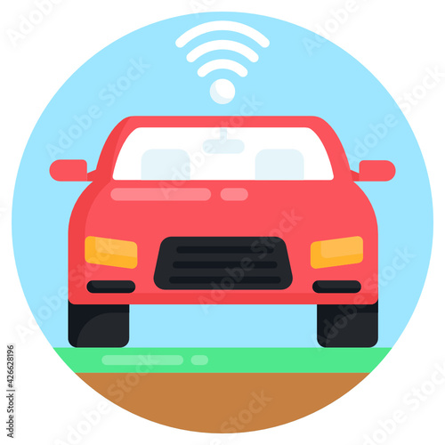 
Wifi signals with automobile, smart car icon

