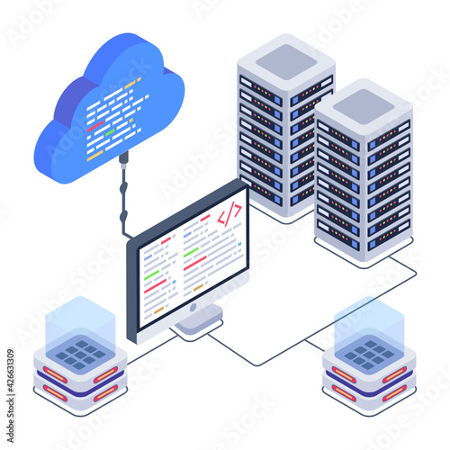 
Icon of data server room in modern isometric design 


