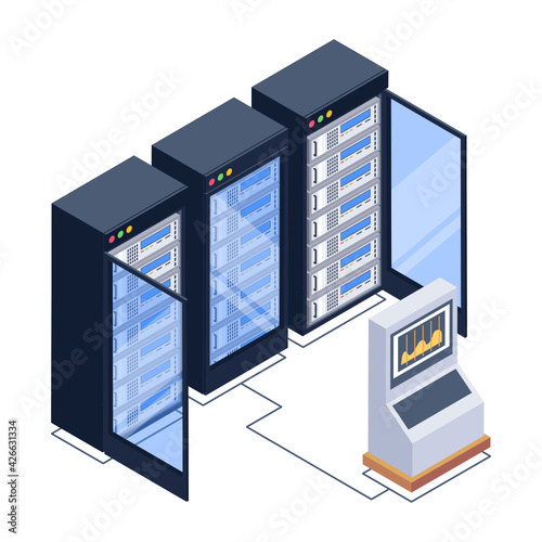 
Icon of data server room in modern isometric design 

