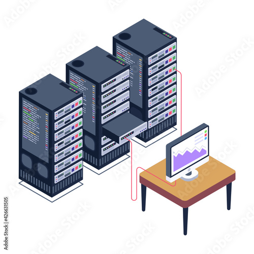 
Icon of data server room in modern isometric design 

