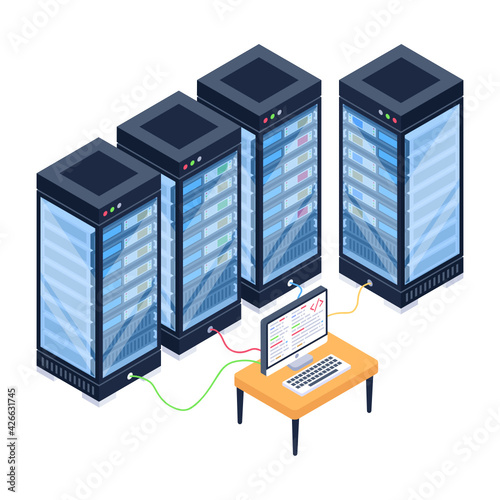 
Icon of data server room in modern isometric design 

