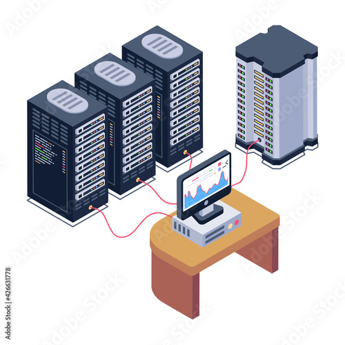 
Icon of data server room in modern isometric design 

