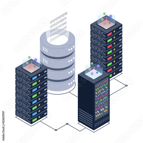 
Icon of data server room in modern isometric design 

