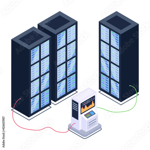 
Icon of data server room in modern isometric design 

