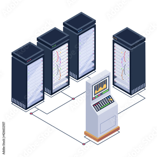 
Icon of data server room in modern isometric design 

