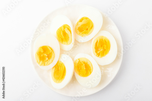 Boiled egg on white background