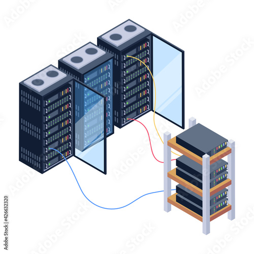 
Icon of data server room in modern isometric design 

