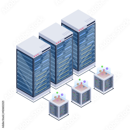 
Icon of data server room in modern isometric design 

